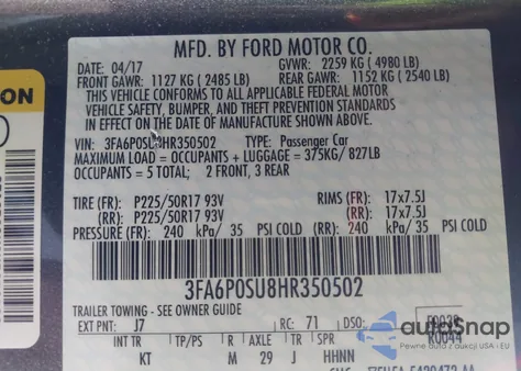 2017 Ford Fusion Energi Titanium from USA, damaged, VIN 3FA6P0SU8HR350502